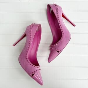 Christian Louboutin Duvette Spikes Pink Suede Cap Toe Pumps 100mm Heels 36